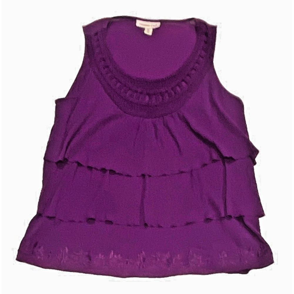 Coldwater Creek Purple Ruffle Tiered Sleeveless Top Cotton Crochet Petite Large